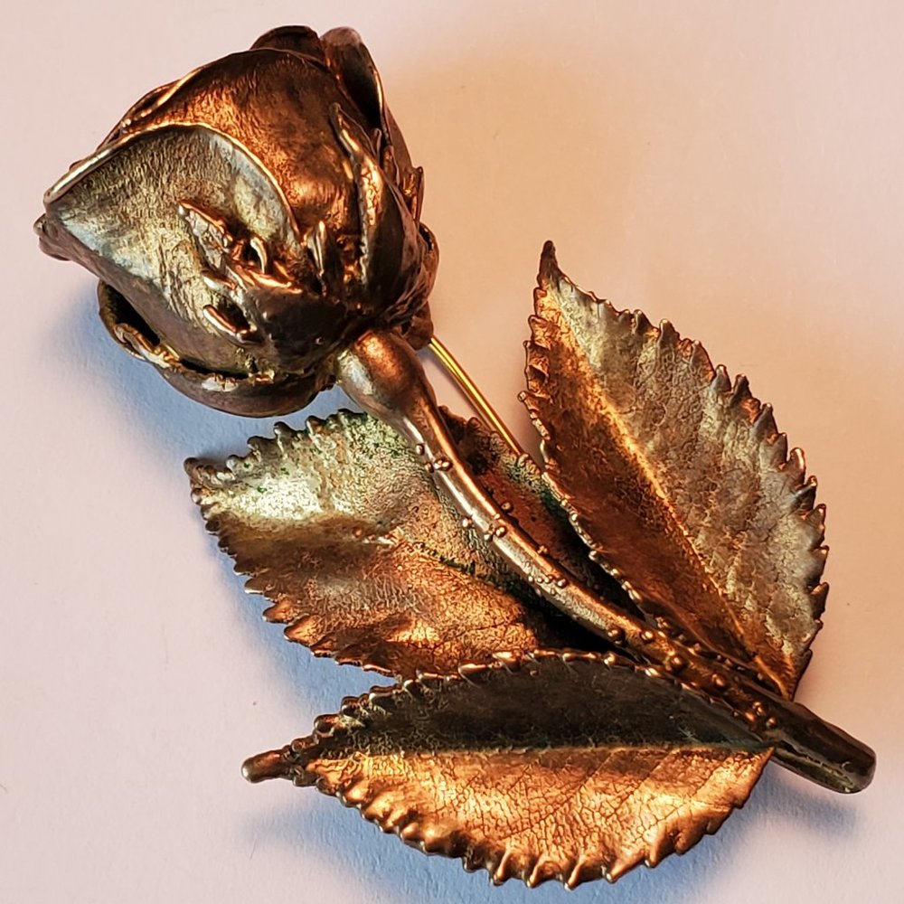 Vintage Rare Tilia Danmark Large 2 3/8" Gold Dipped Rose Brooch